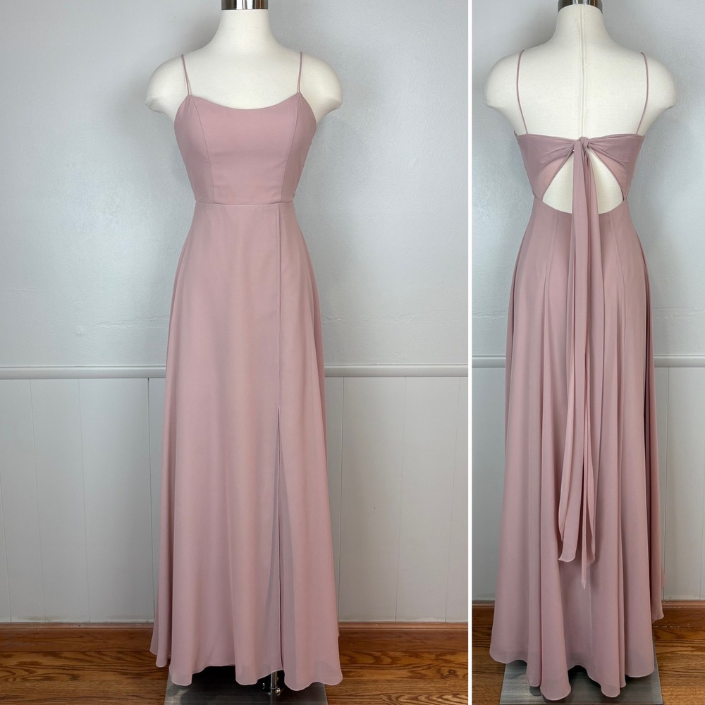 Jenny Yoo Collection Kiara Gown‎ Size 0 Maxi Whipped Apricot Chiffon Bow Back